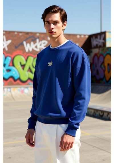 Benerly Erkek Bisiklet Yaka Standart Kol Oversize Fit Sweatshirt Fonksiyo Lacivert