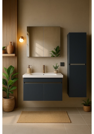 DMZ Home Concept Arista 80 Cm Antrasit renkli, Tamamı Mdf, Seramik Lavabolu, Alt, Üst Ve Boy Dolaplı DMZ Home Concept Arista 80 Cm Antrasit renkli, Tamamı Mdf, Seramik Lavabolu, Alt, Üst Ve Boy Dolaplı