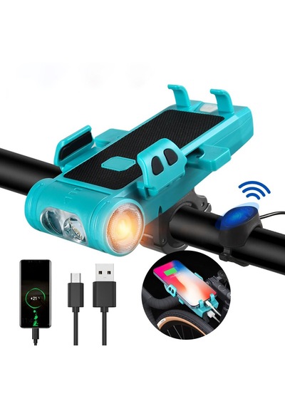 Monozone 5in1 Bisiklet Feneri Telefon Tutucu+korna +sis Farı Mavi - Siyah