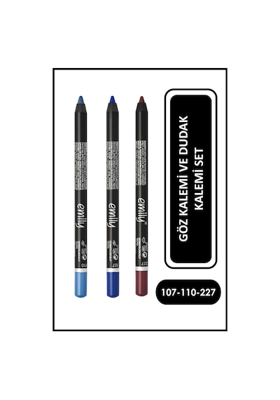 Waterproof Eye Pencil 110-107 Göz Kalemi Ve Long Lasting Lip Pencil 227 Dudak Kalemi Set 0