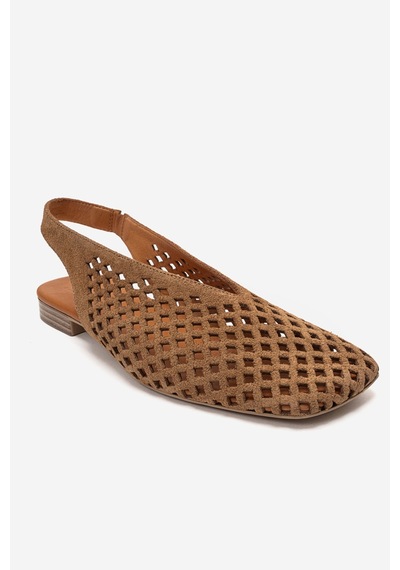 Luvishoes Delızıa Taba Süet Hakiki Deri Önü Kapalı Lazer Kesim Kadın Sandalet