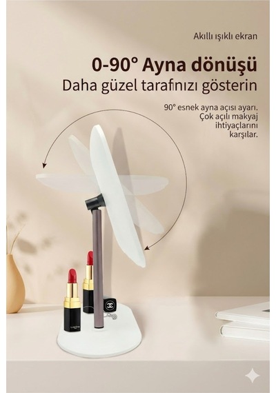 Büro Ev Ofis Kişisel Makyaj Bakımı İçin 3 Renk Led Işıklı Dikdörtgrn Dokunmatik Ayarlı Ayna Çok Renkli