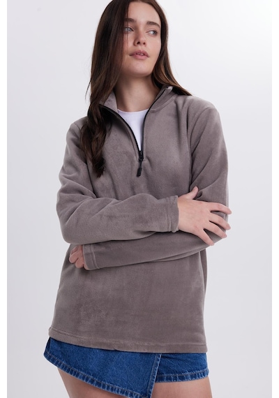 Tudors Kadın Standart Fit Anti-pilling Tüylenme Yapmayan Soğuk Geçirmez Açık Gri Bato Yaka Polar Sweatshirt-41781 Açık Gri
