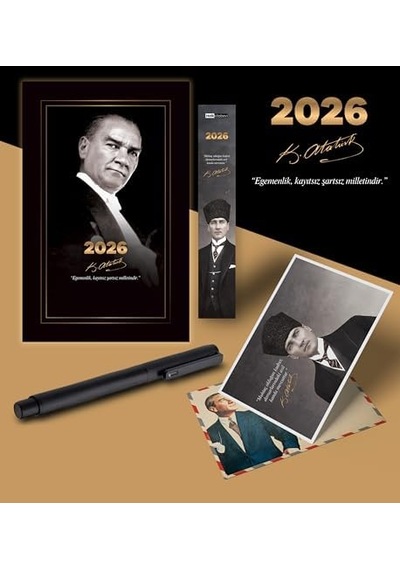 2026 Gazi Paşa Atatürk Ajandası Ayraç Kartpostal Kalem - Siyah 103 Ivory