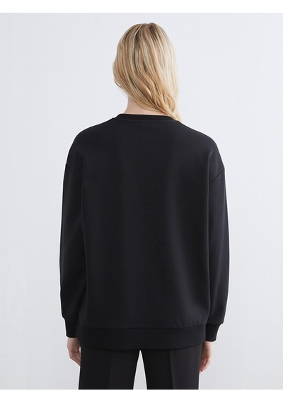 Lcwaıkıkı Maternity Siyah Bisiklet Yaka Taşlı Kadın Kalın Sweatshirt