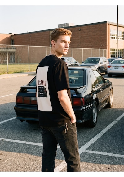 Black Nova Oversize Baskılı Unisex Tişört Mustang Gt Black Siyah