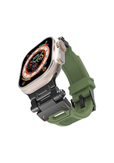 Zore Watch Ultra 49mm Clo- Krd-108 Metal Başlıklı Silikon Kordon-siyah-yeşil