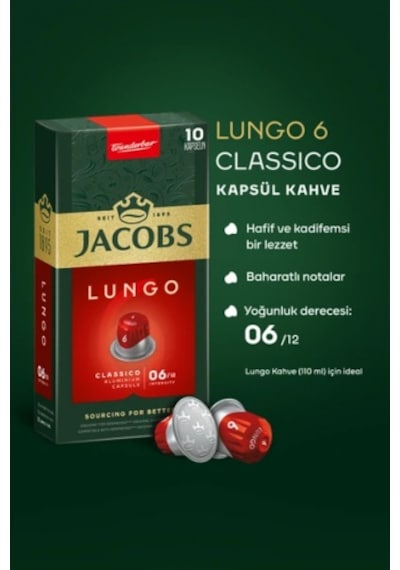 Jacobs Lungo 6 Classic Nespresso Uyumlu Kapsül Kahve 10 Lu X 5 A PKT.JACOBS.014 Kapsül Kahve