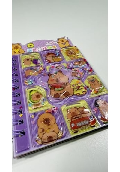 Sevimli Capybara 3'ü 1 Arada, 3d Sulu Kapak, Spiralli, 38 Yaprak Not Ve Sticker Defteri 11x9cm Mor Çok Renkli