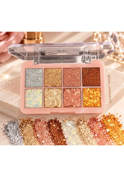 Rose 8'li Far Cosmetics Glitter Far Paleti Yüz Ve Vucut Simi Işıltı 00