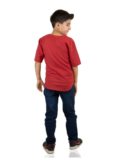 Eliş Şile Bezi Kısa Kol Şile Bezi Zımbalı Erkek Çocuk Tshirt Kırmızı 3051