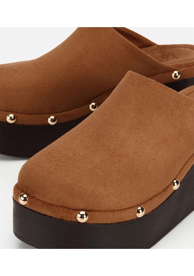 Hotiç Kadın Taba Süet Zımba Detaylı Platform Terlik