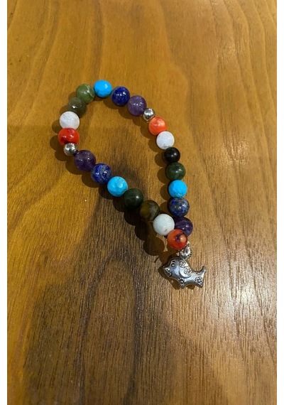 Çin Takvimi Burçları 7 Çakra Doğal Taş Bileklik Hand Made El İşi Feng Shui Ejderha Yılı Koruyucu Hayvan Dog Köpek Objeli Çok Renkli