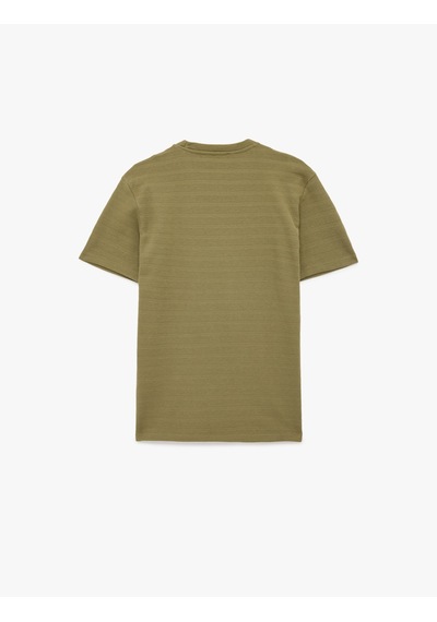 Koton Kısa Kollu Dokulu Bisiklet Yaka Pamuklu Slim Fit Tişört Haki 6sam10281mk Haki