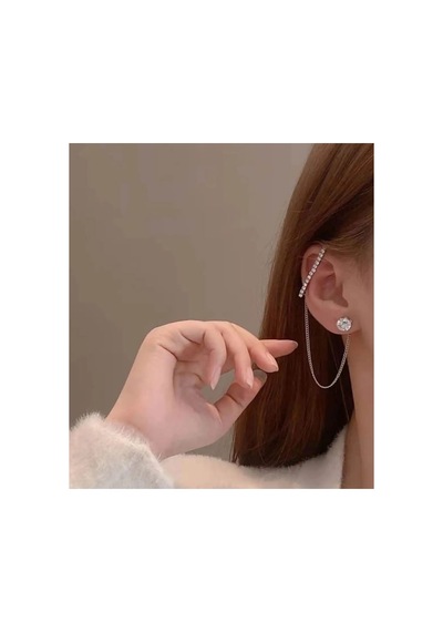 Lunarie Gümüş Zirkon Zincir Ear Cuff Küpe Modern Kararmaz