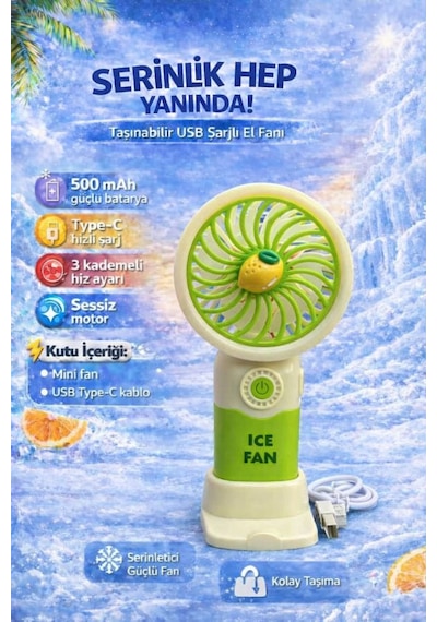 Fit Yeşil Mini Taşınabilir Sessiz El Fanı 3 Hız Ayarlı Mini El Pervanesi Soğutucu-vantilatör