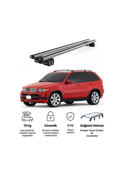 Pençe Bmw X5 2000-2003 Uyumlu Gri Ara Atkı 135cm Port Bagaj Tavan Barı