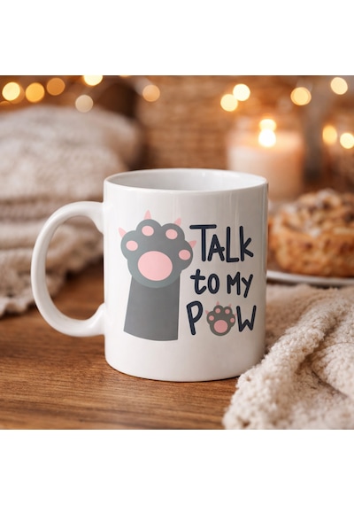 Talk To My Paw Sevimli Kedi Patili Porselen Kupa Model 57 Diğer