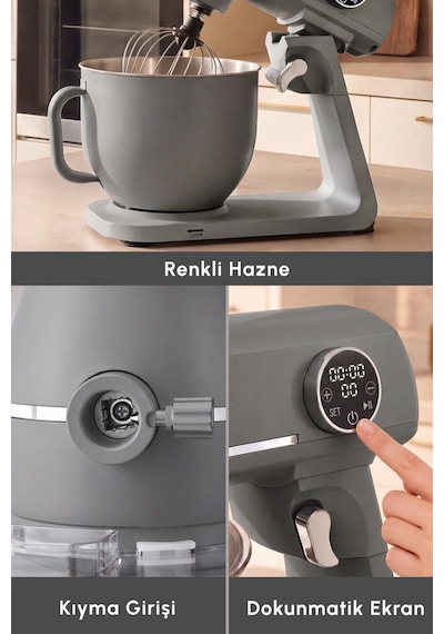 Karaca Multichef Artisan Renkli Hazneli Digital Ekran Tam Döküm Hamur Yoğurma Makinesi 1800w 7l