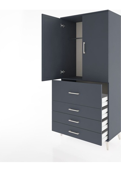 Hyperion Dolap Tek Raflı 4 Çekmeceli Tek Askılı 88x44x195 Antrasit-antrasit Antrasit