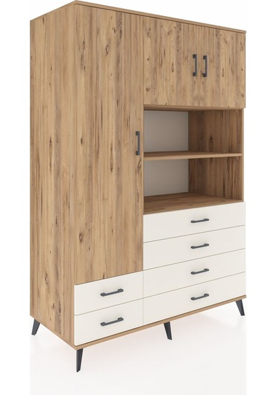 Kronos Dolap 8 Raflı 6 Çekmeceli 3 Kapaklı 132x59x195 Çam-çam... Çam