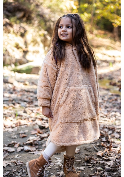Luckka Heritage Çift Katlı Wellsoft Çocuk Giyilebilir Battaniye - Peluş Panço Oversize - Ztpufbat Bej