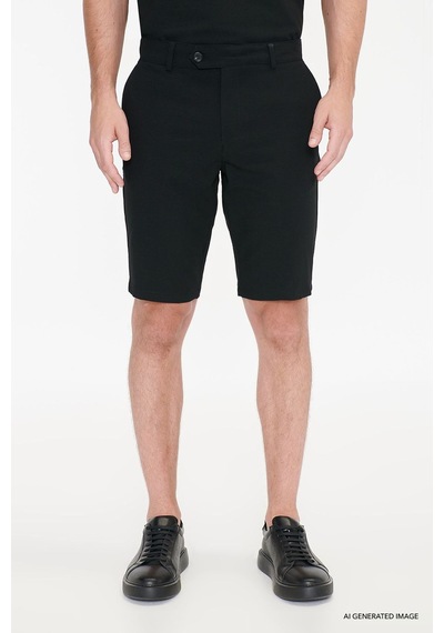 Ac&co Erkek Sıyah Slim Fit Dar Kesim Yan Cepli Gofre Desenli Esnek Şort Siyah
