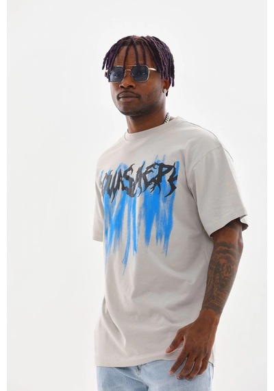 Baskılı Oversize T-shirt - Gri -Çok Renkli