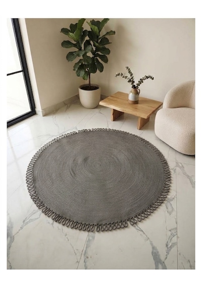 Nakkaş Home 120x120 Jüt Yuvarlak Gri Kilim