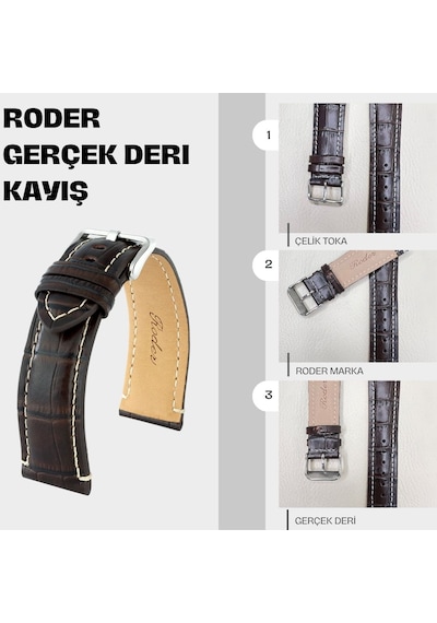 R4137w Roder Deri Kayış - Kahverengi-beyaz - 20mm Şeffaf