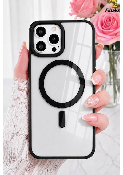 Fibaks iPhone 16 Pro Uyumlu Kılıf Magsafe Wireless Şarj Özellikli Tam Koruma Renkli Sert Kapak Siyah