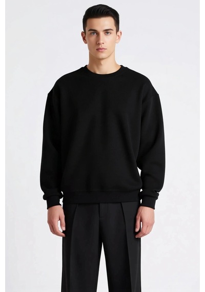 Benerly Erkek Bisiklet Yaka Standart Kol Waffle Kalıp Sweatshirt Fonksiyo siyah