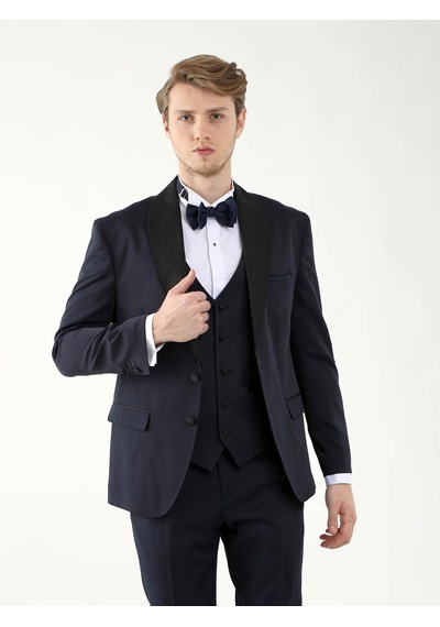 Dufy Lacivert Erkek Slim Fit Sivri Yaka Smokin Takım - 92417 Lacivert