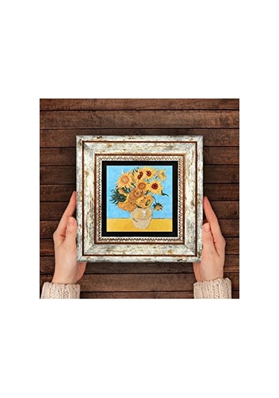 Van Gogh On İki Ayçiçekli Vazo Taş Duvar Tablosu - Çerçeveli Taş Tablo - Dekoratif Duvar Sanatı - Modern Ev Ve O Diğer