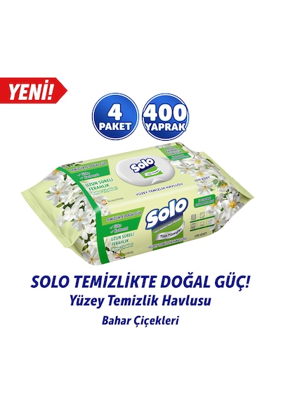 Solo Doğal Güç Bahar Çiçekleri Yüzey Temizleme Mendili 4'lü 400 Yaprak Beyaz