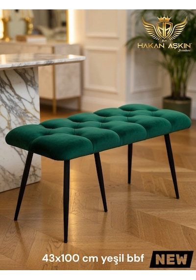 By Hakan Aşkın Stella 43x100 Cm Puf&bench Yatak Önü - Antre - Salon - Oturma Odası Yeşil Stl01