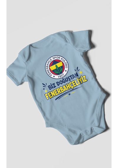 Morivokids Biz Doğuştan Fenerbahçeliyiz Kısa Kollu Bebek Body %100 Pamuk Bebe Mavisi
