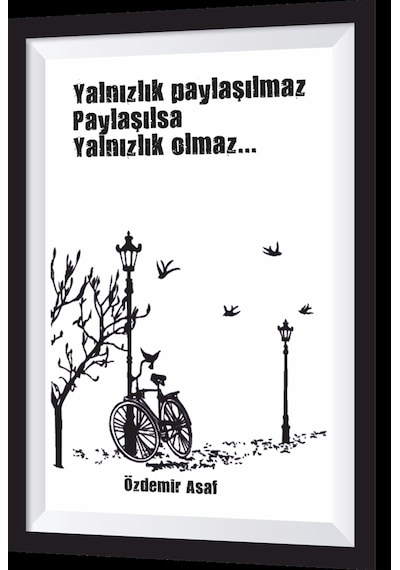 özdemir asaf şiirli sanatsal çerçeveli retro ahşap tablo