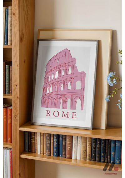 Roma Kolezyum Pembe Poster, Siyah Çerçeveli Duvar Tablosu - Motivasyon Hediyesi