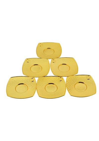 Metal 6 Kişilik Altın Renkli Dövme Kare Çay Tabağı 11cmx11cm