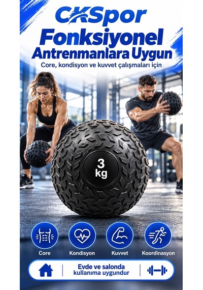 Ckspor 3 Kg Zıplamayan Sağlık Topu Slam Ball Crossfit Fitness Fonksiyonel Antrenman Ağırlık Topu