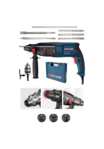 Graizer GRZ3000 3000 W Kırıcı Delici Matkap + Yedek Mandren + 5 Parça Uç Seti Graizer GRZ3000 3000 W Kırıcı Delici Matkap + Yedek Mandren + 5 Parça Uç Seti