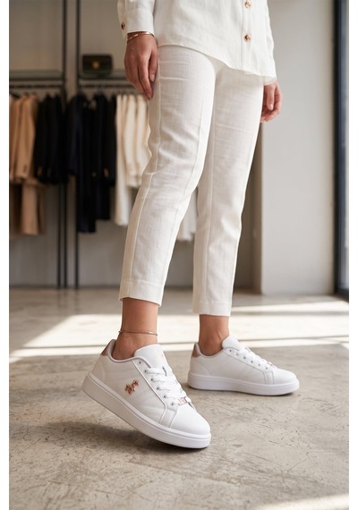 Ayakkabı Fuarı Elit. Asozrebeka Kadın Klasik Sneaker Beyaz - Altın