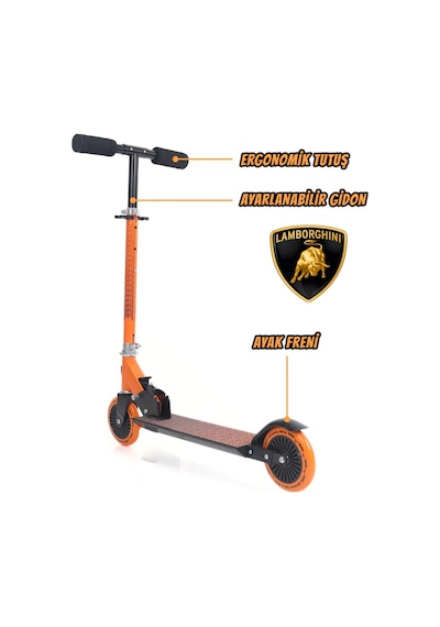 Lamborgini L6-120 Katlanabilir 2 Tekerlekli Çocuk Scooter 50kg Kapasite 3+ Yaş Turuncu