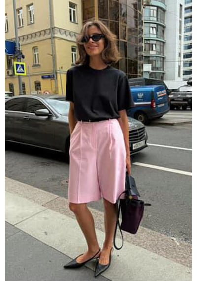 Madmext Pembe Pileli Kadın Bermuda Şort Mg2483 Pembe