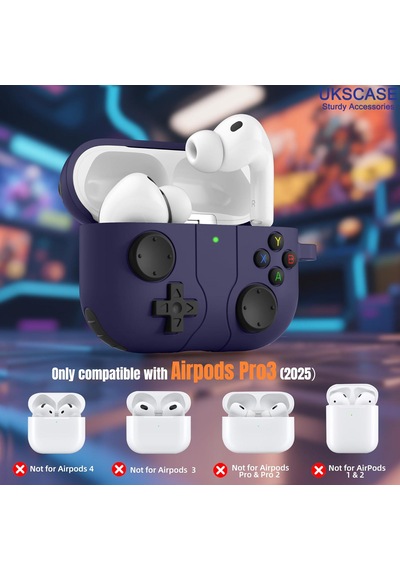 Apple Uyumlu AirPods Pro 3 Oyun Kolu Tasarım Silikon Kılıf Mor