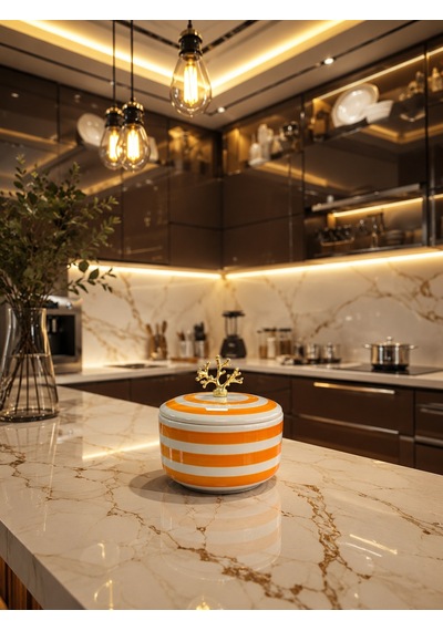 Dekoratif Obje - Soft Sarı Zebra Seramik Şekerlik Gold
