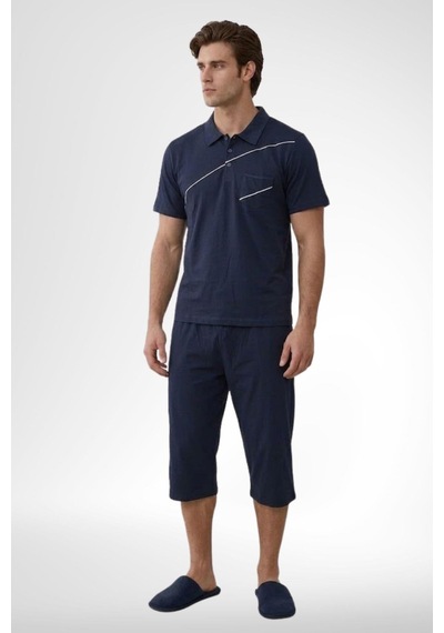 Mecit Pijama Mecit 4007 Lacivert %100 Pamuk Büyük Beden Kapri Erkek Pijama Takımı