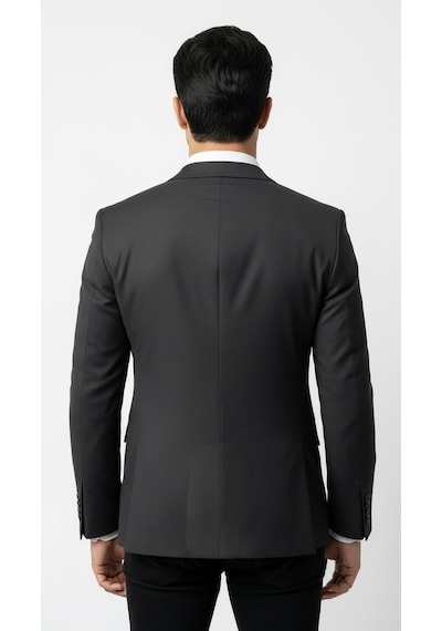 Plus Scorpion Erkek Blazer Ceket Twill Dokuma Likralı Notch Yaka 1 Düğmeli Çift Yırtmaçlı Slim Fit Siyah