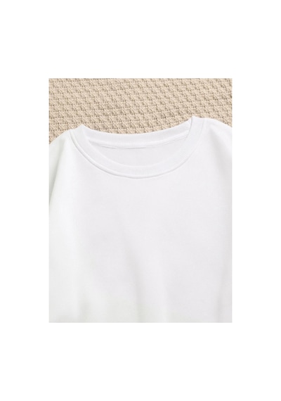 Tarzsokak Balance Renkli Oversize Bisiklet Yaka Pamuklu Sweatshirt Beyaz
